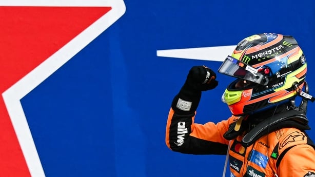McLaren's Australian driver Oscar Piastri gestures after winning the Formula One Dutch Grand Prix at The Circuit Zandvoort, western Netherlands, on August 31, 2025. 