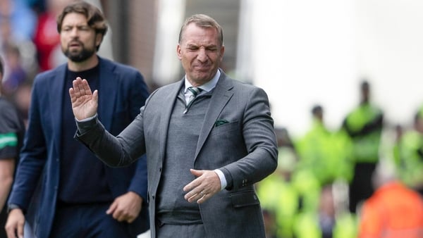 GLASGOW, SCOTLAND - AUGUST 31: Celtic Manager Brendan Rodgers looks dejected during a William Hill Premiership match between Rangers and Celtic at Ibrox Stadium, on August 31, 2025, in Glasgow, Scotland. (Photo by Craig Foy/SNS Group via Getty Images)