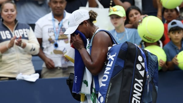 USA's Taylor Townsend departs after being defeated by Czech Republic's Barbora Krejcikova during their women's singles round of 16 tennis match on day eight of the US Open tennis tournament at the USTA Billie Jean King National Tennis Center in New York C