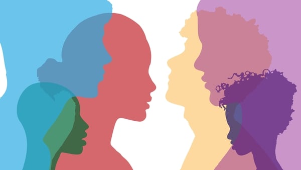 Group of people of different races, gender and nationalities in profile. Concept of racial equality and anti-racism