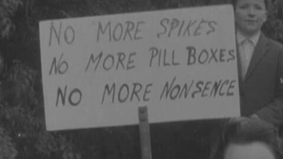 Protests over spikes on roads along the border, 1970