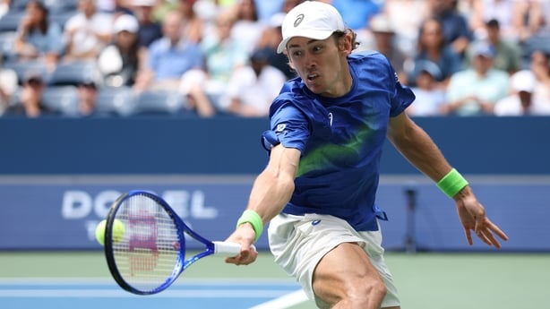 NEW YORK, NEW YORK - SEPTEMBER 01: Alex De Minaur of Australia returns a shot against Leandro Riedi of Switzerland during their Men's Singles Fourth Round match on Day Nine of the 2025 US Open at USTA Billie Jean King National Tennis Center on September 1, 2025 in the Flushing neighborhood of the Qu