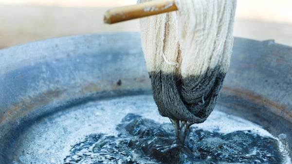 Cotton line dyeing with natural colors,Yarn, raw materials for cotton,Dyeing silk, Using traditional natural materials, Raw multicolored cotton thread,select focus.
