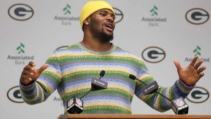 Micah Parsons addresses the media after his blockbuster trade from the Cowboys to the Packers