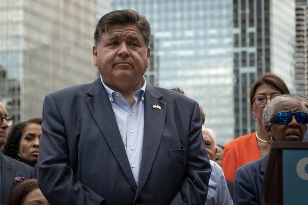 CHICAGO, ILLINOIS - AUGUST 25: Illinois Gov. JB Pritzker holds a news conference with other Illinois politicians and community leaders to address President Donald Trump's plan to send National Guard troops into Chicago on August 25, 2025 in Chicago, Illinois. Besides Chicago, the president on Friday