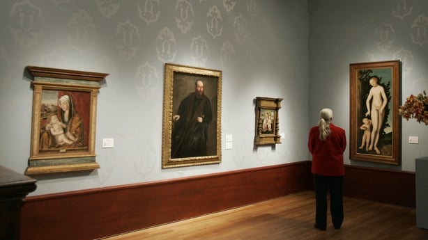 New York, UNITED STATES: The original wallpaper from the gallery of Dutch Jacques Goudstikkeris is recreated in a display of paintings from his collection 16 April 2007, at Christie's auction house in New York. Christie's New York will sell 45 of the paintings on 19 April for the heirs of Goudstikke