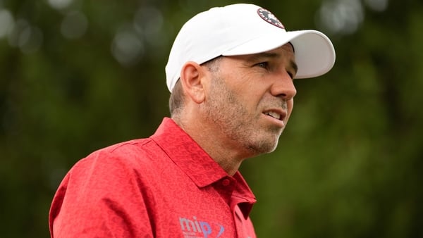 Sergio Garcia of Fireballs GC looks down the fairway on the 18th hole during day two of the LIV Golf Team Championship Michigan at The Cardinal at Saint John's on August 23, 2025 in Plymouth, Michigan.