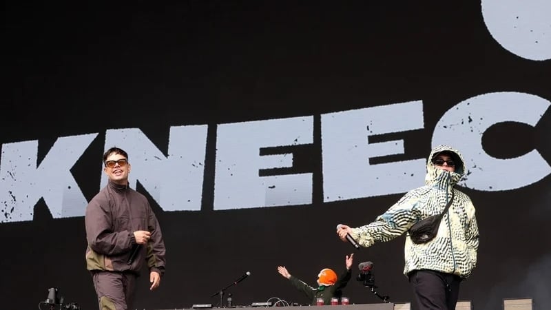 Kneecap on stage at Electric Picnic last Saturday in Sradbally, Co Laois. Photo credit: Rolling News
