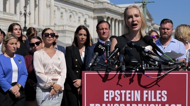 WASHINGTON, DC - SEPTEMBER 03: Survivor Anouska De Georgiou speaks during a news conference with alleged victims of disgraced financier and sex trafficker Jeffrey Epstein outside the U.S. Capitol on September 03, 2025 in Washington, DC. Massie and Khanna have introduced the Epstein List Transparency