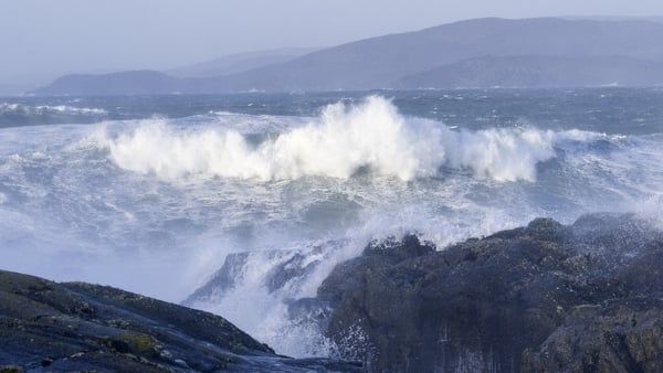Waves crash onto the shore in Bantry Bay, on the south-west coast of Ireland on the morning of January 24, 2025, as storm Eowyn brings winds of 100 mph to the UK and Ireland.