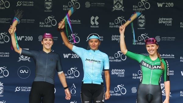 Rás na mBan 3/9/2025 Kilkenny - Freshford2nd Alice McWilliam (Team Phoenix), 1st Oceane Goergen (Ladynamips RVC) and 3rd Erin Grace Creighton (Team Ireland)