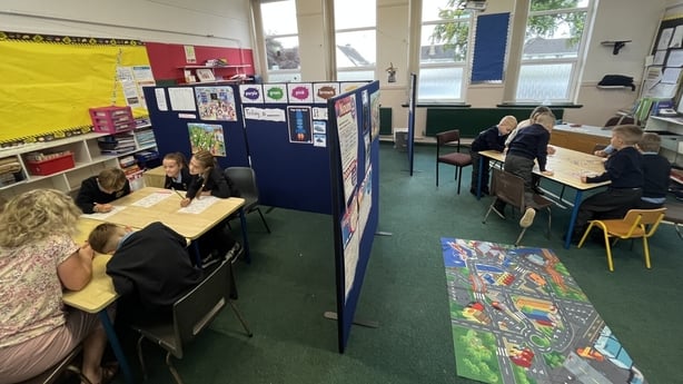 Childern sitting in a classroom in Scoil Mhuire in Co Leitrim