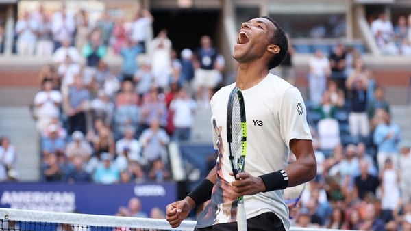 Felix Auger-Aliassime of Canada reacts after defeating Alex de Minaur of Australia following their Men's Quarterfinal match on Day Eleven of the 2025 US Open at USTA Billie Jean King National Tennis Center on September 3, 2025 in the Flushing neighborhood
