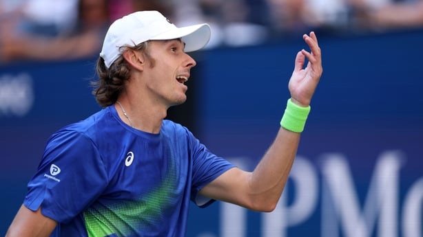 Alex de Minaur of Australia reacts while playing against Felix Auger-Aliassime of Canada during their Men's Quarterfinal match on Day Eleven of the 2025 US Open at USTA Billie Jean King National Tennis Center on September 3, 2025 in the Flushing neighborhood of the Queens borough of New York City
