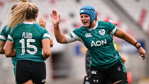 9 August 2025; Brittany Hogan of Ireland during the Women's Rugby World Cup warm-up match between Ireland and Canada at Affidea Stadium in Belfast. Photo by Ramsey Cardy/Sportsfile