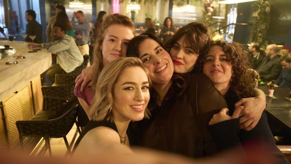 Selfie of the sisters on a night out- Mairead Tyers as Helen, Danielle Galligan as Claire, Stefanie Preissner as Maggie, Caroline Menton as Rachel and Louisa Harland as Anna