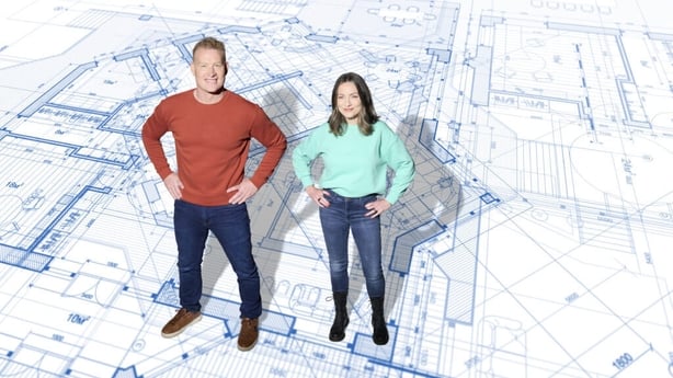 Pete Finn and Dee Colmean on a blueprint background