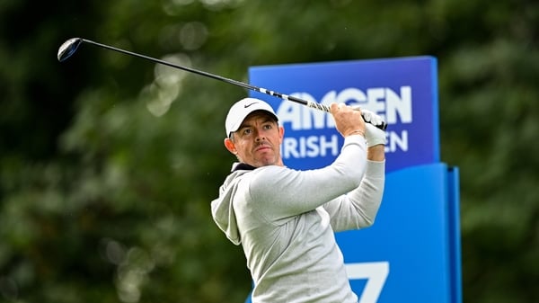 4 September 2025; Rory McIlroy of Northern Ireland watches his tee shot on the 17th hole during day one of the Amgen Irish Open Golf Championship 2025 at The K Club in Straffan, Kildare. Photo by Ramsey Cardy/Sportsfile