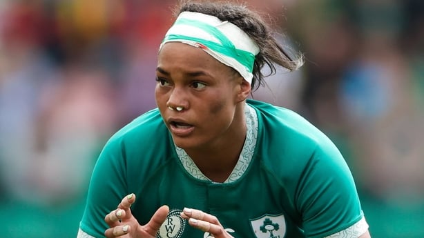 31 August 2025; Eimear Corri-Fallon of Ireland during the Women's Rugby World Cup 2025 Pool C match between Ireland and Spain at Franklin's Gardens in Northampton, England. Photo by Harry Murphy/Sportsfile