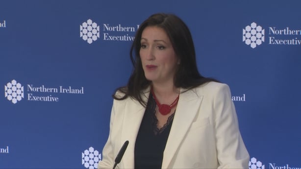 Emma Little-Pengelly speaking to reporters at Stormont