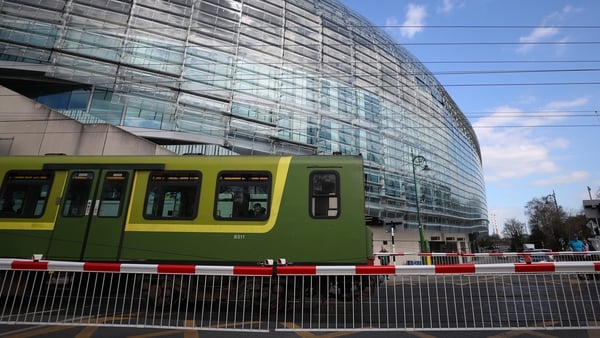 A DART train pictured outside the Aviva Stadium in Dublin