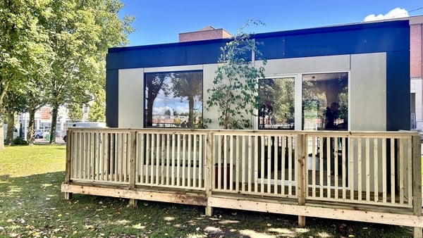 The exterior of a modular home that is in Limerick
