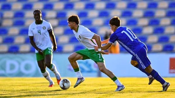 4 September 2025; Rocco Vata of Republic of Ireland in action against Mihai Lupan of Moldova during the UEFA European U21 Championship qualifier match between Moldova and Republic of Ireland at Nisporeni Central Stadium in Nisporeni, Moldova. Photo by Ale