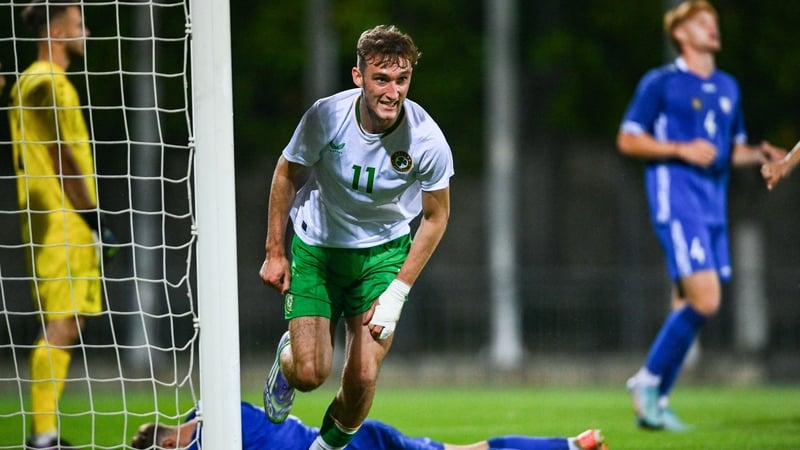 Mason Melia wheels away in celebration after scoring the Republic of Ireland's second goal