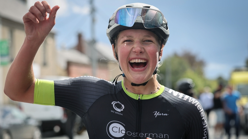 Noor Dekker celebrates after her Stage win in Gorey ©Lorraine O'Sullivan