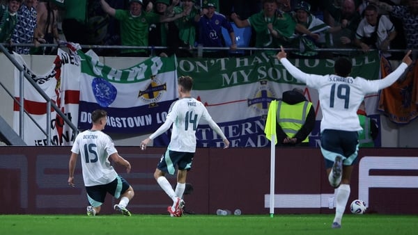 LUXEMBOURG, LUXEMBOURG - SEPTEMBER 04: Justin Devenny of Northern Ireland celebrates scoring his team's third goal with teammates during the FIFA World Cup 2026 qualifier match between Luxembourg and Northern Ireland at Stade de Luxembourg on September 04