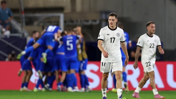 BRATISLAVA, SLOVAKIA - SEPTEMBER 04: Florian Wirtz of Germany reacts as Slovakia celebrate their second goal of the game during the FIFA World Cup 2026 qualifier match between Slovakia and Germany at Narodny futbalovy stadion on September 04, 2025 in Brat