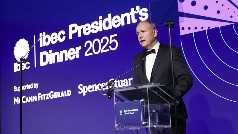 Taoiseach Micheál Martin speaking at Ibec's annual President's Dinner in the RDS
