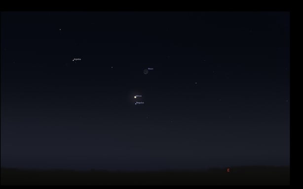 The Conjunction or close approach of The Moon, Venus and the star Regulus, annotated, seen here at 5.30am on September 19th
