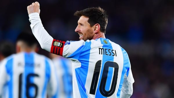 Lionel Messi of Argentina celebrates after scoring the team's third goal during the South American FIFA World Cup 2026 Qualifier match between Argentina and Venezuela at Estadio Más Monumental Antonio Vespucio Liberti on September 04, 2025 in Buenos Aires
