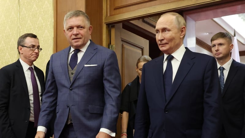 Slovak Prime Minister Robert Fico (L) and Russian President Vladimir Putin before their bilateral meeting in Beijing last Tuesday