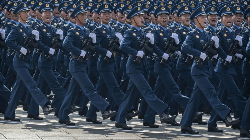 Chinese soldiers march during military parade in Beijing