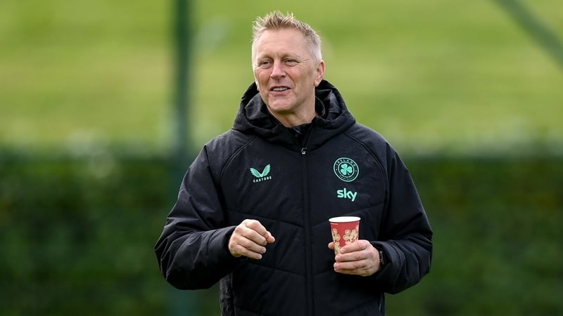 Heimir Hallgrimsson watches training on the eve of Ireland's World Cup opener