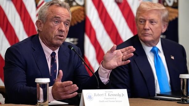 Robert F Kennedy Jr and Donald Trump during a - Making Health Technology Great Again - event in the East Room of the White House