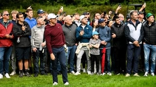 Rory McIlroy of Northern Ireland watches his shot from the rough on the third fairway during day three of the Amgen Irish Open Golf Championship 2025 at The K Club