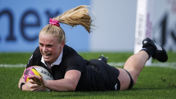 EXETER, ENGLAND - AUGUST 31: New Zealand's Jorja Miller scores a try during the Women's Rugby World Cup 2025 Pool C match between New Zealand and Japan at Sandy Park on August 31, 2025 in Exeter, England. (Photo by Bob Bradford - CameraSport via Getty Ima