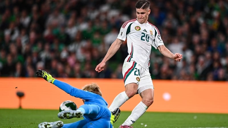 Republic of Ireland goalkeeper Caoimhín Kelleher denies Hungary's Roland Sallai
