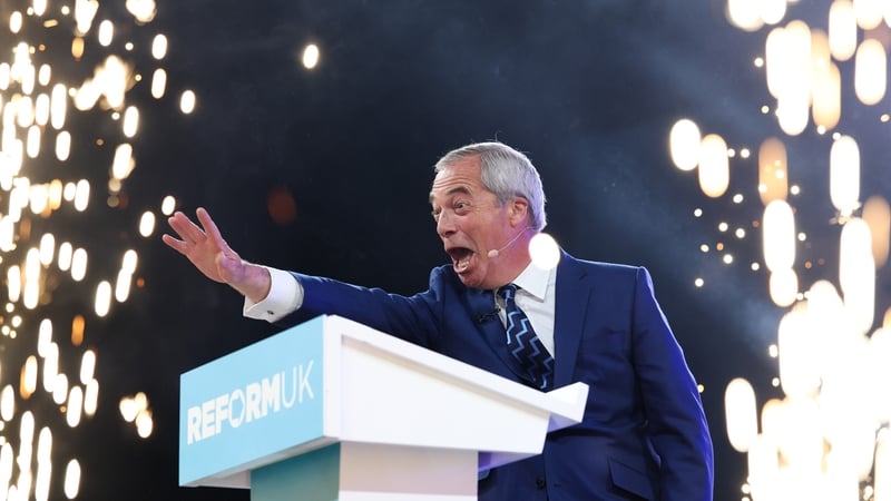 Nigel Farage, leader of Reform UK, at its annual party conference in Birmingham, UK