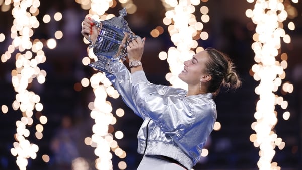 NEW YORK, NEW YORK - SEPTEMBER 06: Aryna Sabalenka poses with her trophy after defeating Amanda Anisimova of the United States during their Women's Singles Final match on Day Fourteen of the 2025 US Open at USTA Billie Jean King National Tennis Center on