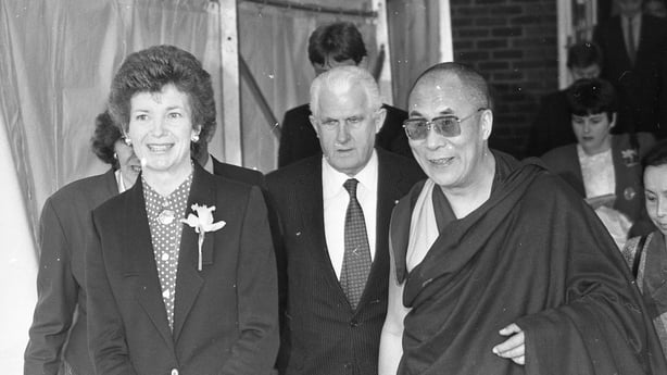 Dalai Lama with Mary Robinson at the opening of the Noble Path Exhibition in the Chester Beatty Library, Dublin circa March 1991