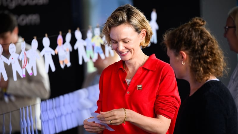 Carey Mulligan during the launch of the War Child's installation entitled "Return Every Child" at Outernet London on Sunday. Photo credit: Joe Maher/Getty Images