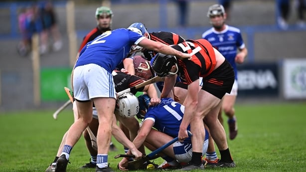 7 September 2025; Players battle for possession during the Waterford County Senior Club Hurling Championship final match between Ballygunner and Mount Sion at Walsh Park in Waterford. Photo by Piaras Ó Mídheach/Sportsfile