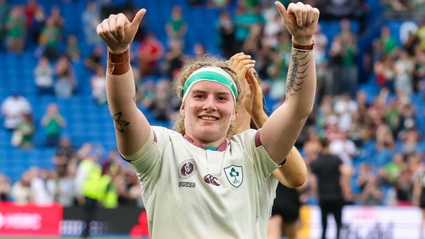 7 September 2025; Ruth Campbell of Ireland acknowledges supporters after the Women's Rugby World Cup 2025 Pool C match between New Zealand and Ireland at Brighton and Hove Community Stadium in Falmer, England. Photo by Harry Murphy/Sportsfile