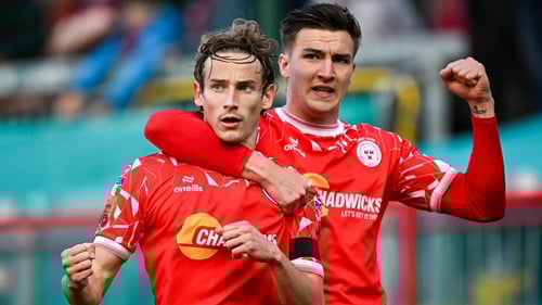 Harry Wood (L) celebrates with Sean Boyd