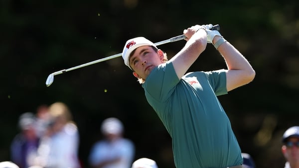 PEBBLE BEACH, CALIFORNIA - SEPTEMBER 07: Gavin Tiernan of Team Great Britain and Ireland plays his shot from the third tee in Sunday singles during day two of the 50th Walker Cup at Cypress Point Club on September 07, 2025 in Pebble Beach, California. (Ph