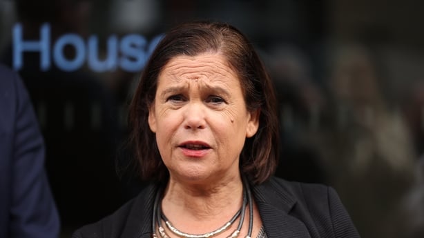 Sinn Fein President Mary Lou McDonald speaking to the media outside Erskine House in Belfast,